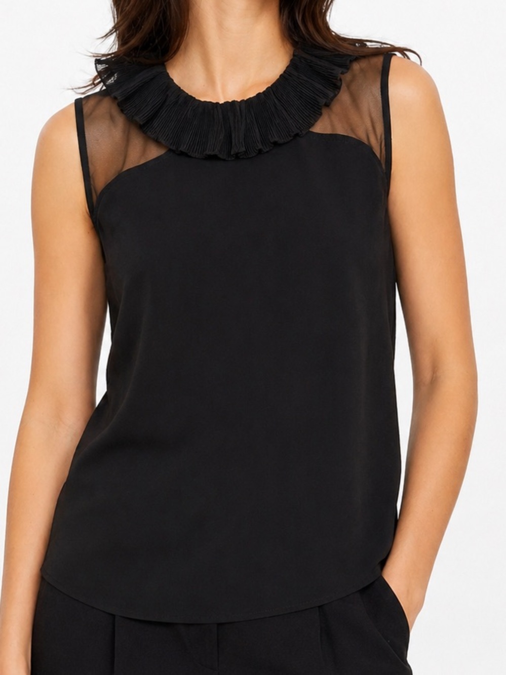 Sandro Paris Silk Ruffle Collar Top Black Size Size 2 (US Medium)